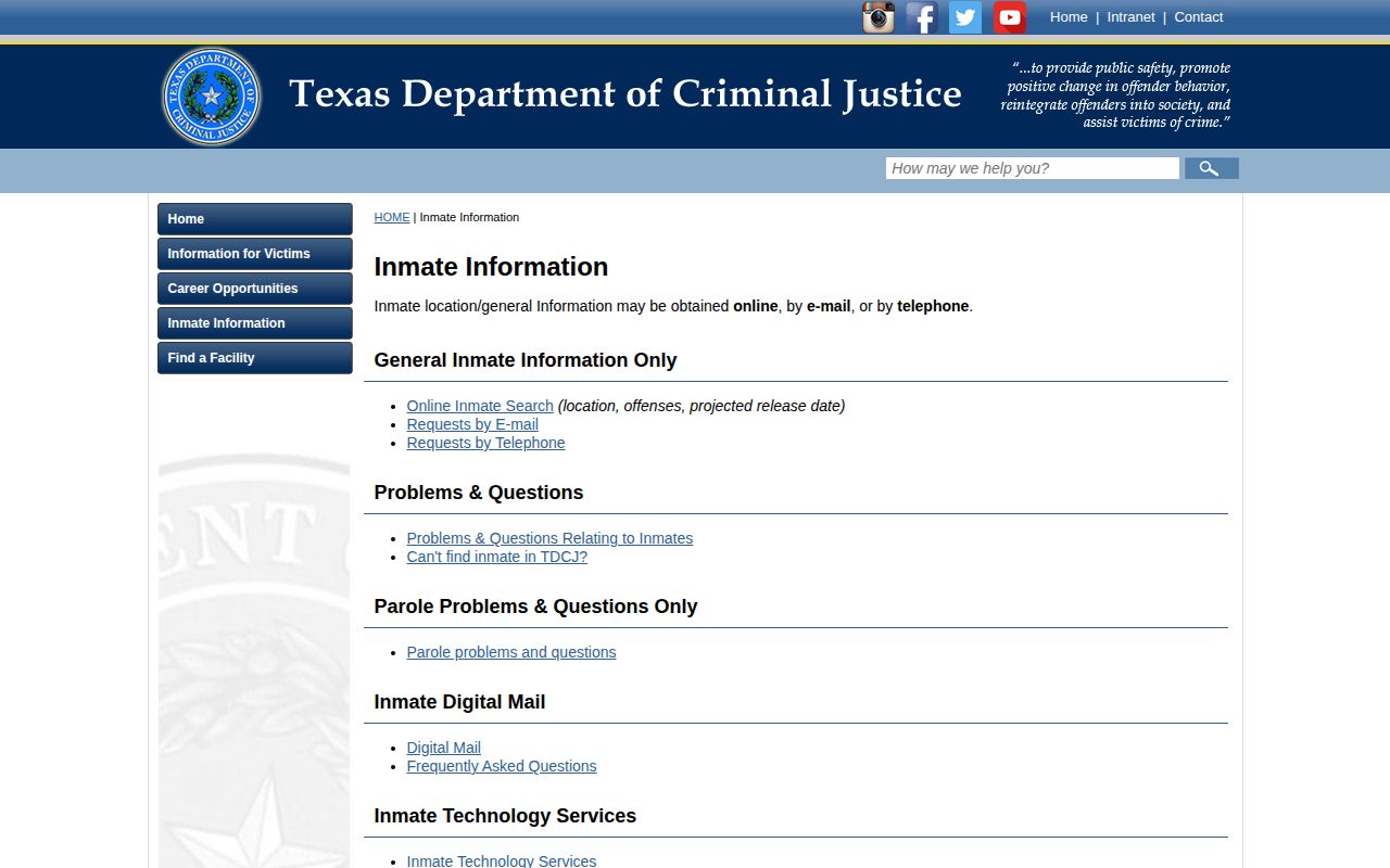TDCJ offender information for Parker County released state inmates