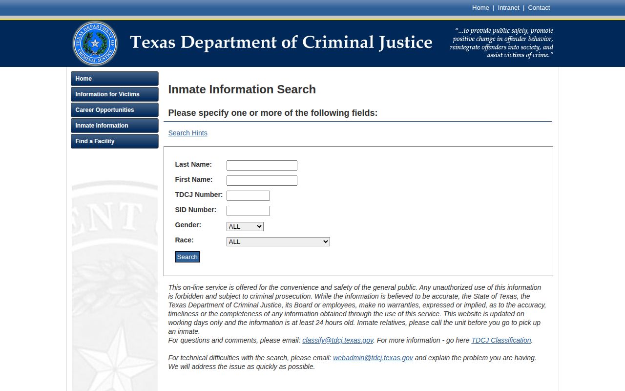 TDCJ projected release date lookup for Parker County inmates