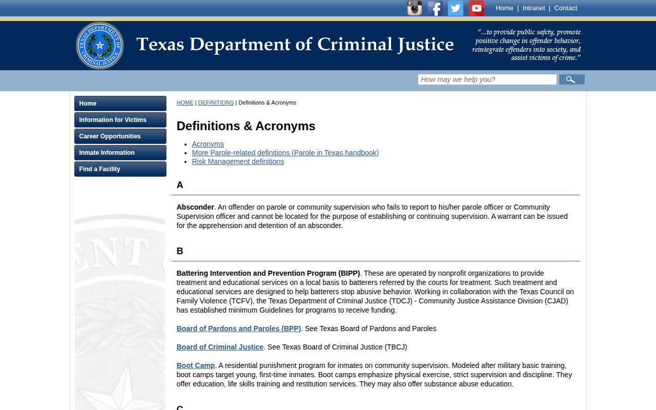TDCJ projected release date definitions for Parker County records