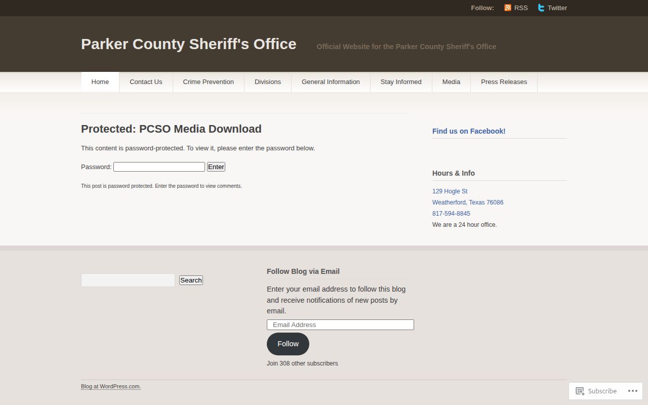 Parker County Sheriff PCSO Media Download password-protected page